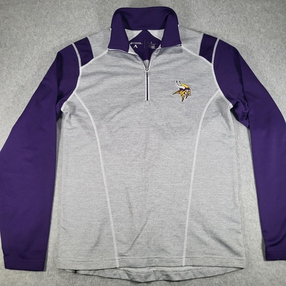Minnesota Vikings 1/4 Zip Antigua Mens Small Gray Purple Embroidered Logo - Picture 5 of 9